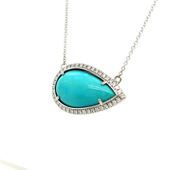 Persian Turquoise Diamond Pendant 18.5" 14k WG 11.36 TCW Certified 300680 - Picture 7 of 9